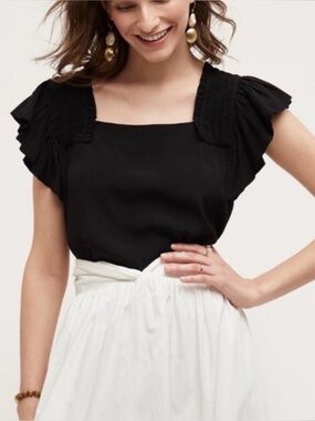 MAEVE Anthropologie Ruffle Sleeve Blouse Black 6